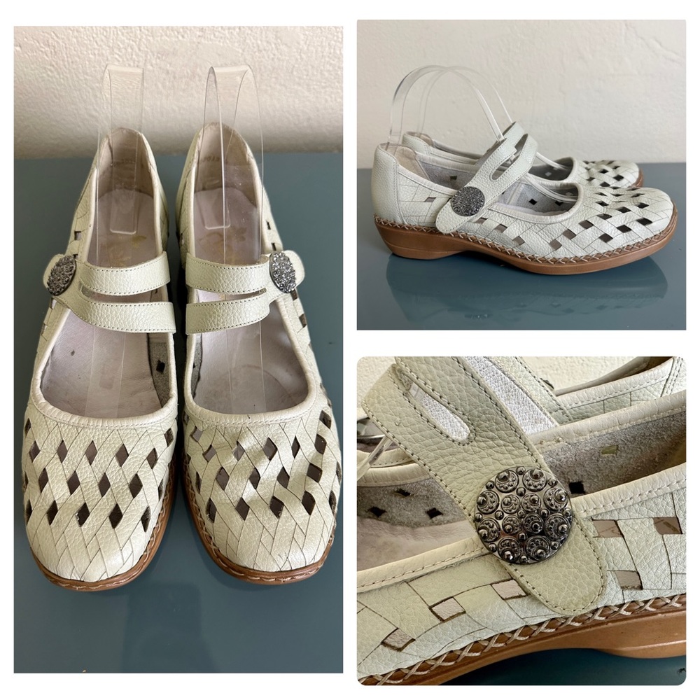 Rieker Antistress Doris Mary Jane Shoes Women US 9 EU 40 Ivory Comfort Cutouts